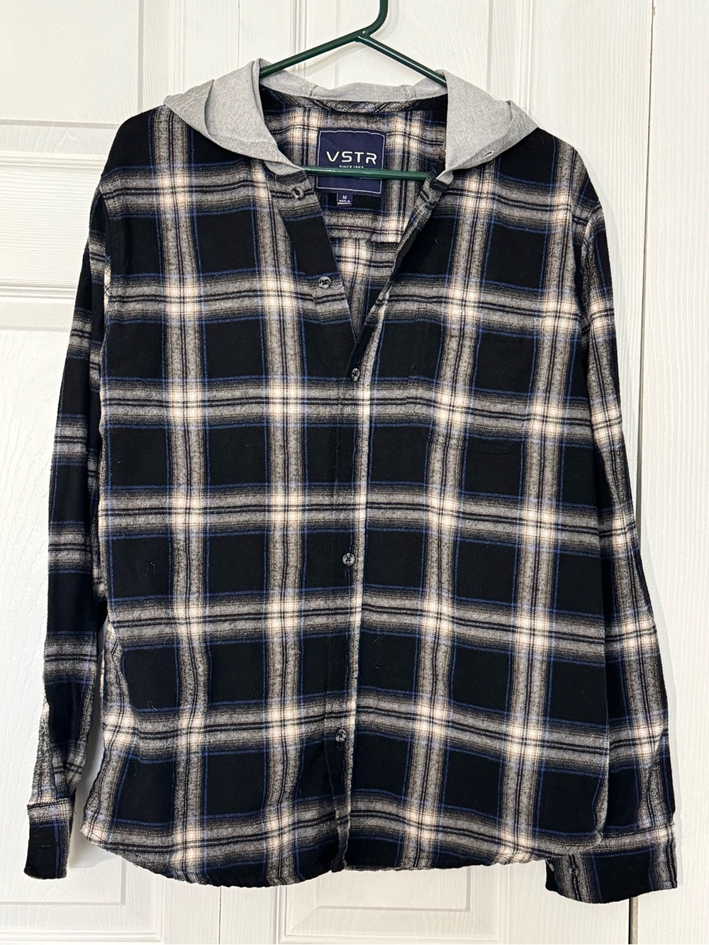 VSTR Men's Plaid Hooded Flannel Shirt Button Up Shacket Size M